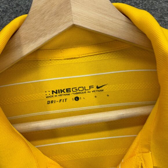 Nike Polo Shirt Men L Large Yellow Striped Button Up Collared Short Sleeve - Picture 3 of 7